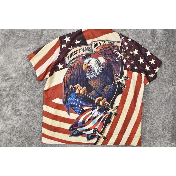 Hawaiian Shirts Men's 3XL Multicolor Polyester Short Sleeve USA Flag Eagle - Picture 3 of 6